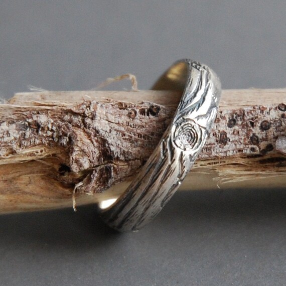 wood grain ring THIN PLYWOOD sterling sz 8 woodland