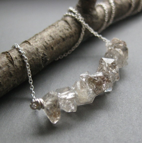 twin pointed TINY HERKIMER quartz crystal necklace