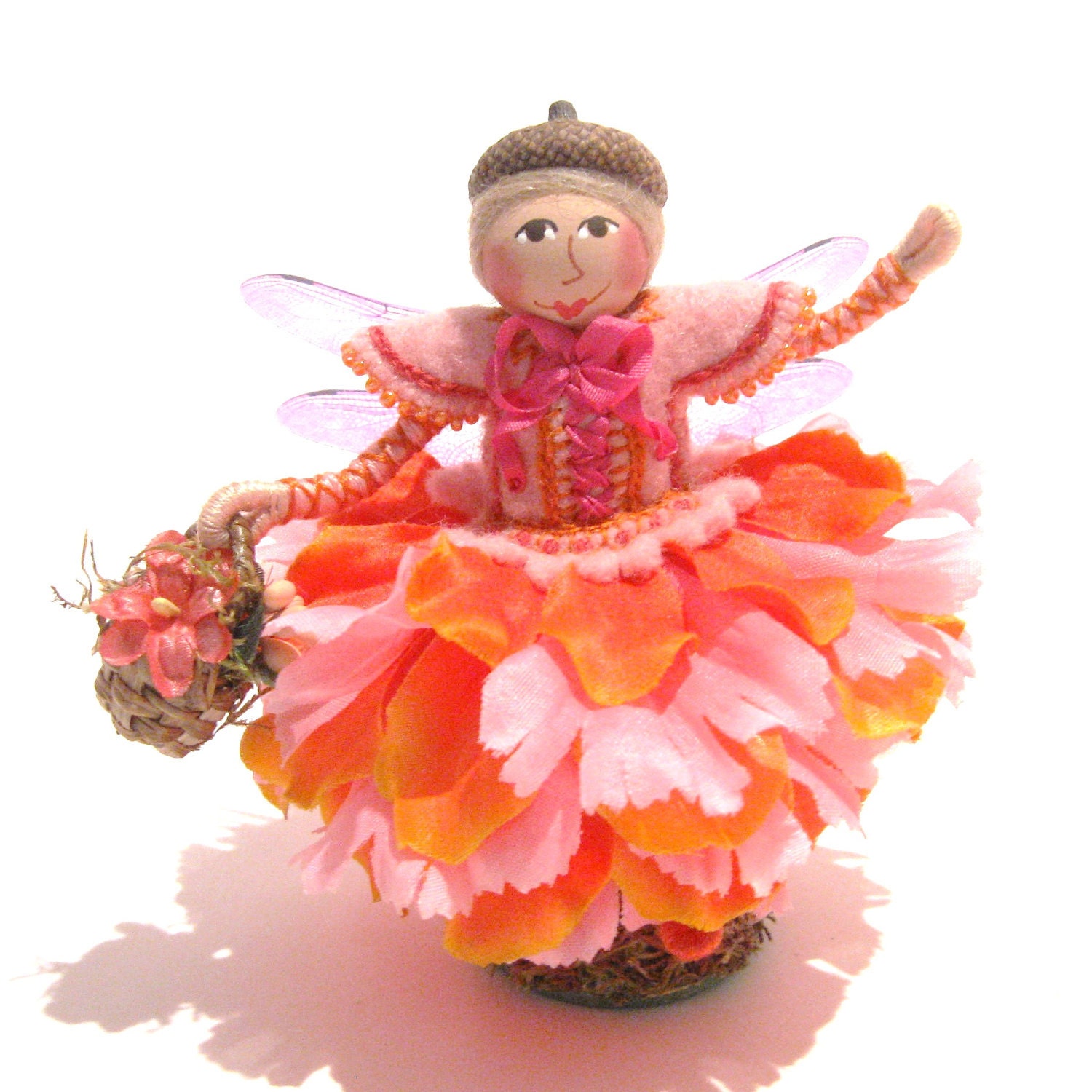 Flower Fairy Art Doll, Hand Embroidered