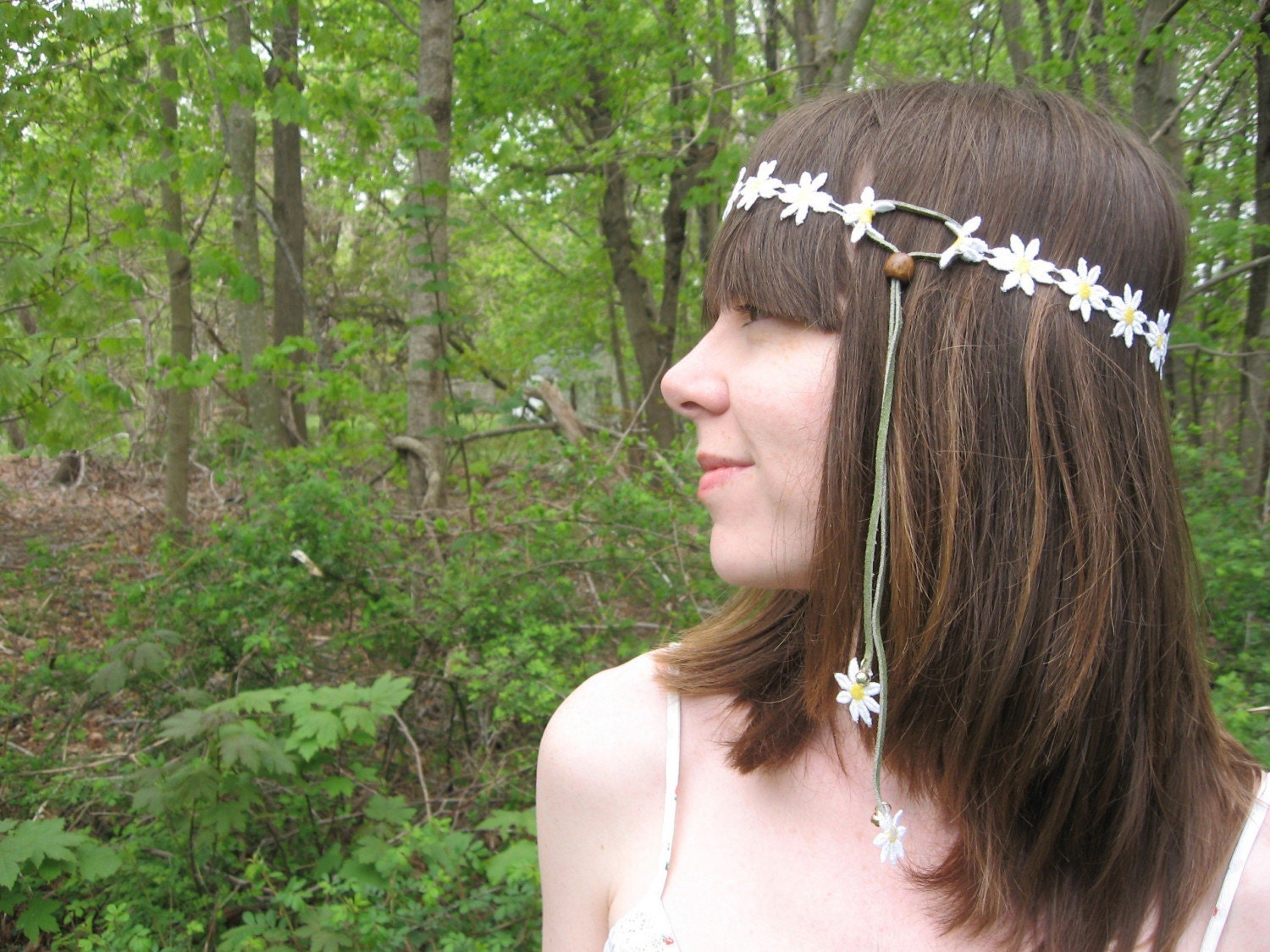 Hippie Headband Daisy Headband Hippy Handmade Hat Freak Folk Flapper Clip Vintage Style Flower Child Fall by Mary Jane