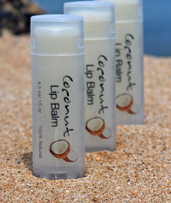 Set of 3 Coconut Lip Balm - 100% Natural, Gluten Free