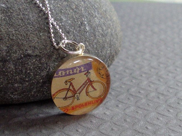 Bicycle Necklace Vintage Ad Sterling Silver Gift for Cyclist