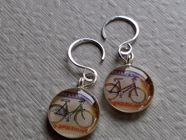 Bicycle Sterling Earrings Vintage Ad Stamps Gift for the Cyclist