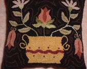 Primitive Needle Punch Pillow Pin Keep Pot ot Tulips and Daisies