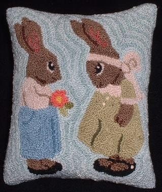 Primitive Needle Punch Pillow Spring Bunnies