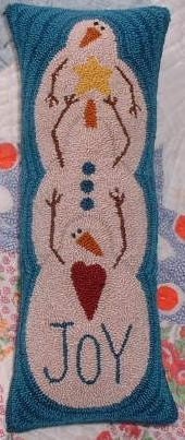 Primitive Needle Punch Pillow Pinkeep 3 Snowmen Joy Heart Star