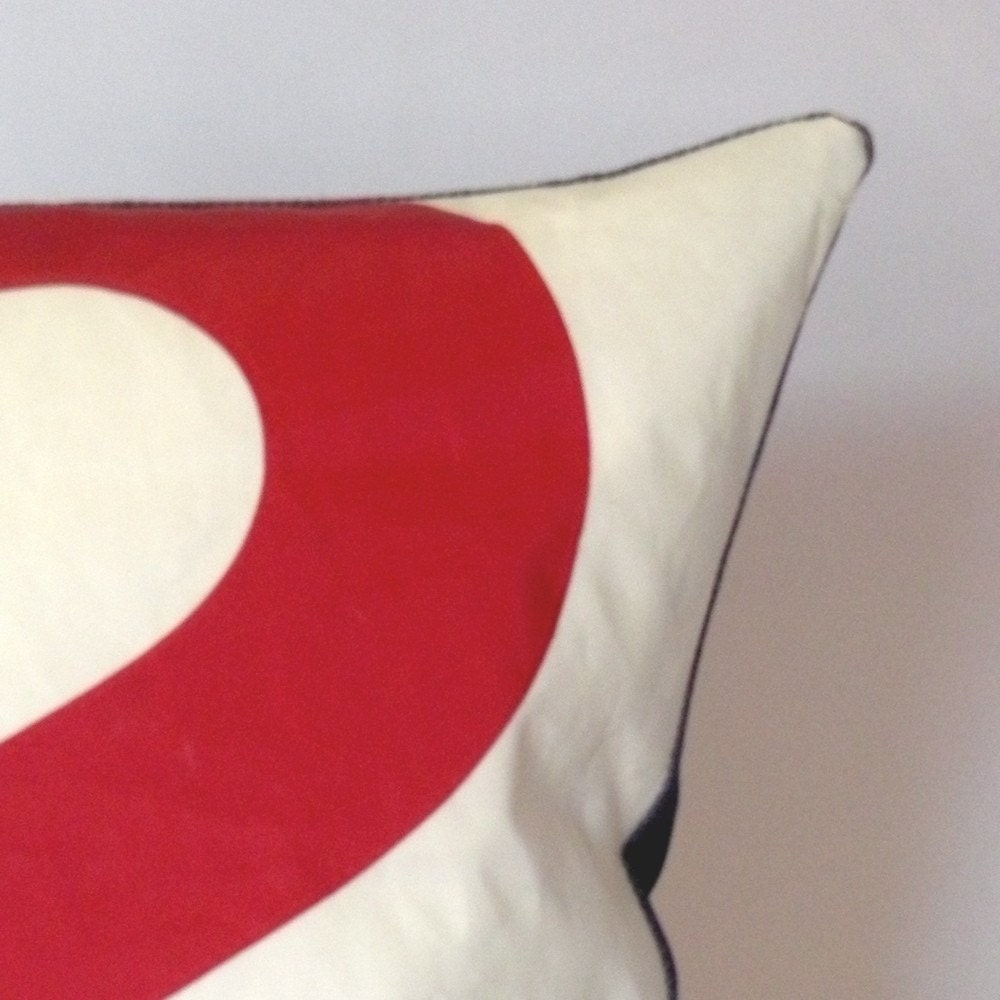 Nautical decor recycled sail pillow - Red Number 2