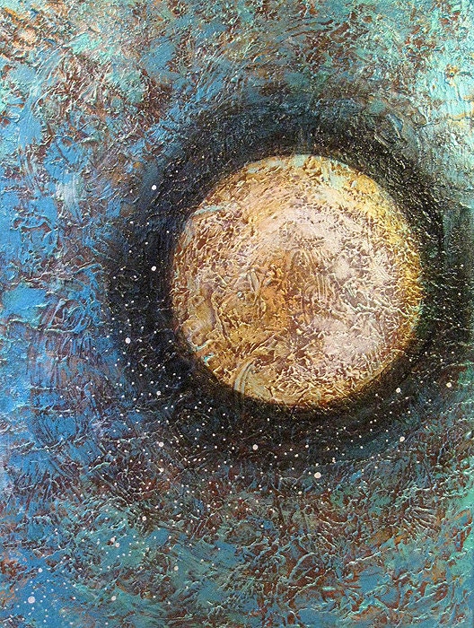 Buy Metallic Painting Spiritual Art Abstract Landscape Sun Moon Sky Zen Yoga Artwork - Divine Solitude