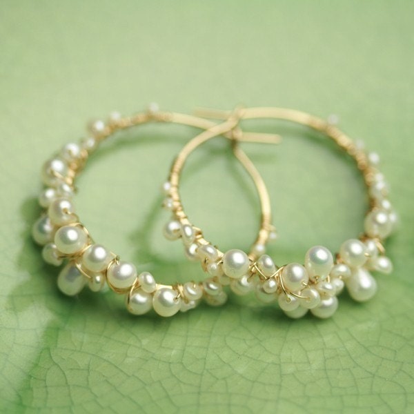Pearl Hoops Wire Wrapped Hoops