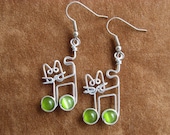 Cat EARRINGS with music notes olive green