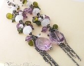 Spring tranquility-Fine/Sterling silver,rainbow moonstone,Amethyst,Vesonite,green apatite long earrings
