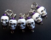 Hand Made Stitch Markers -- The Gang Is All Here (White Acrylic Skulls)