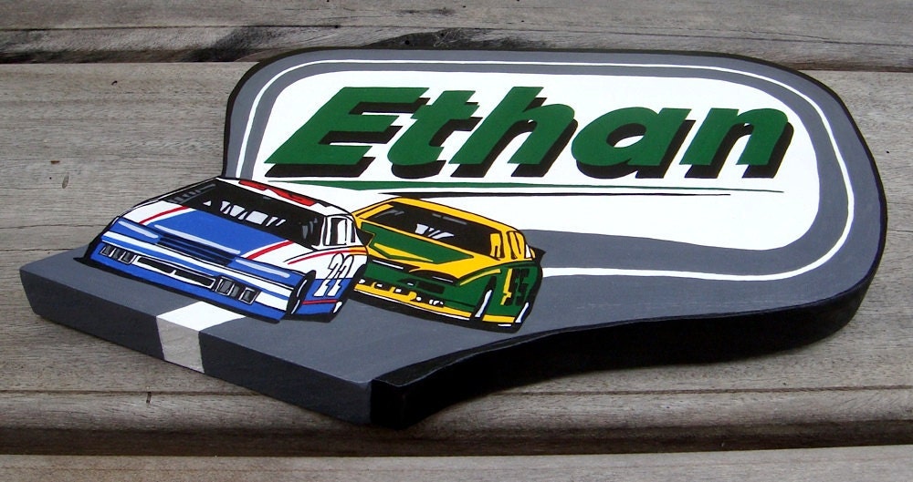 Custom Wood Personalized Sign, Baby Name Sign, Kids Personalized Name Sign, OOAK Sign, Race Cars Example - Uniquely Shaped Sign