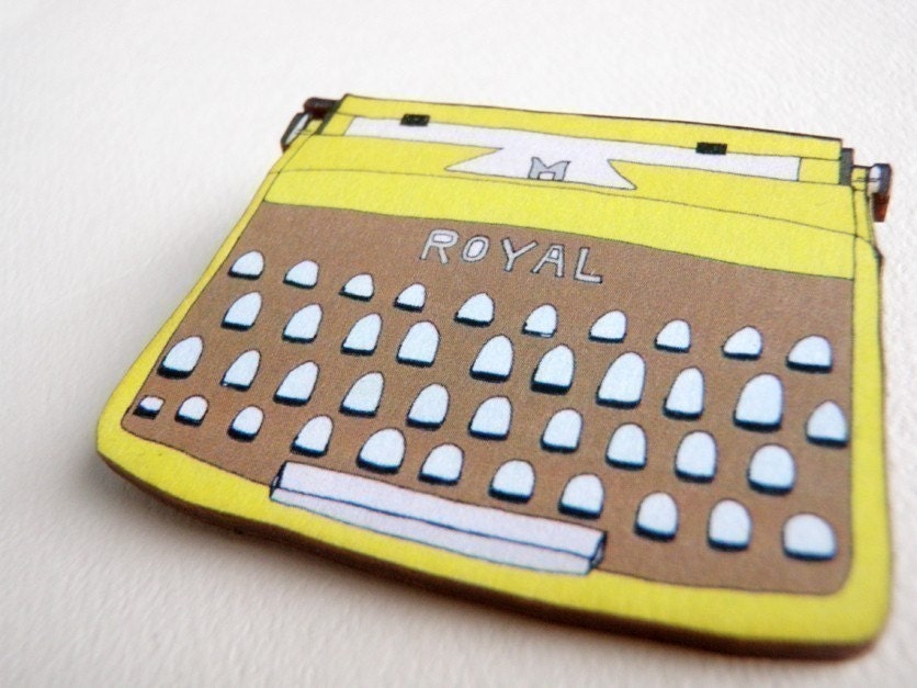 Typewriter Wood Brooch