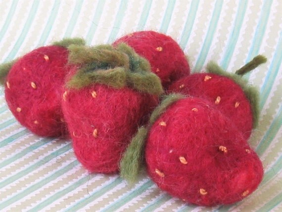 Needle Felted Strawberries - Set of 5