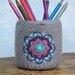Felted Pencil Cup in Grey with Flower Design