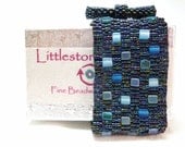 Deep Blue Bricks Beadwoven Cuff Bracelet - Another Brick in the Wall Collection