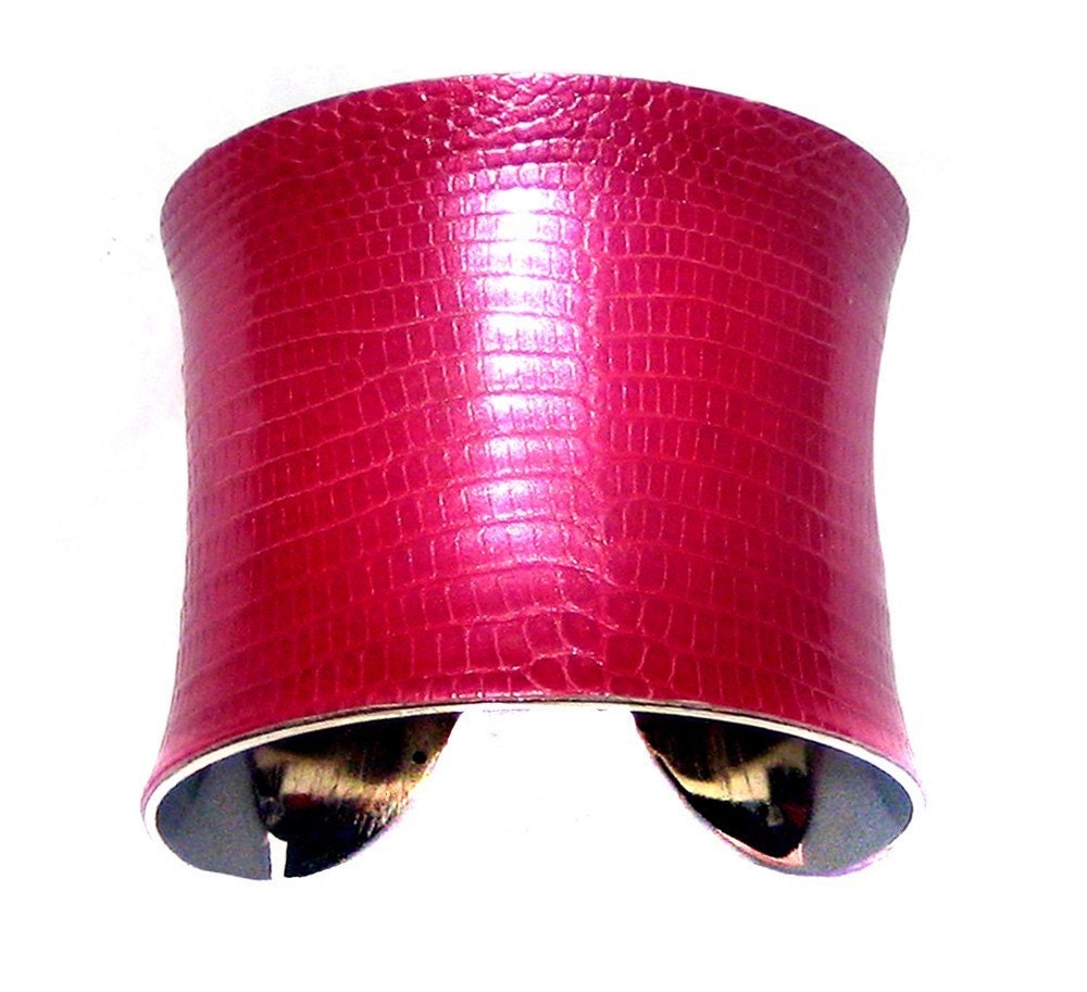 Metallic Pink Lizard Leather Cuff Bracelet - by UNEARTHED
