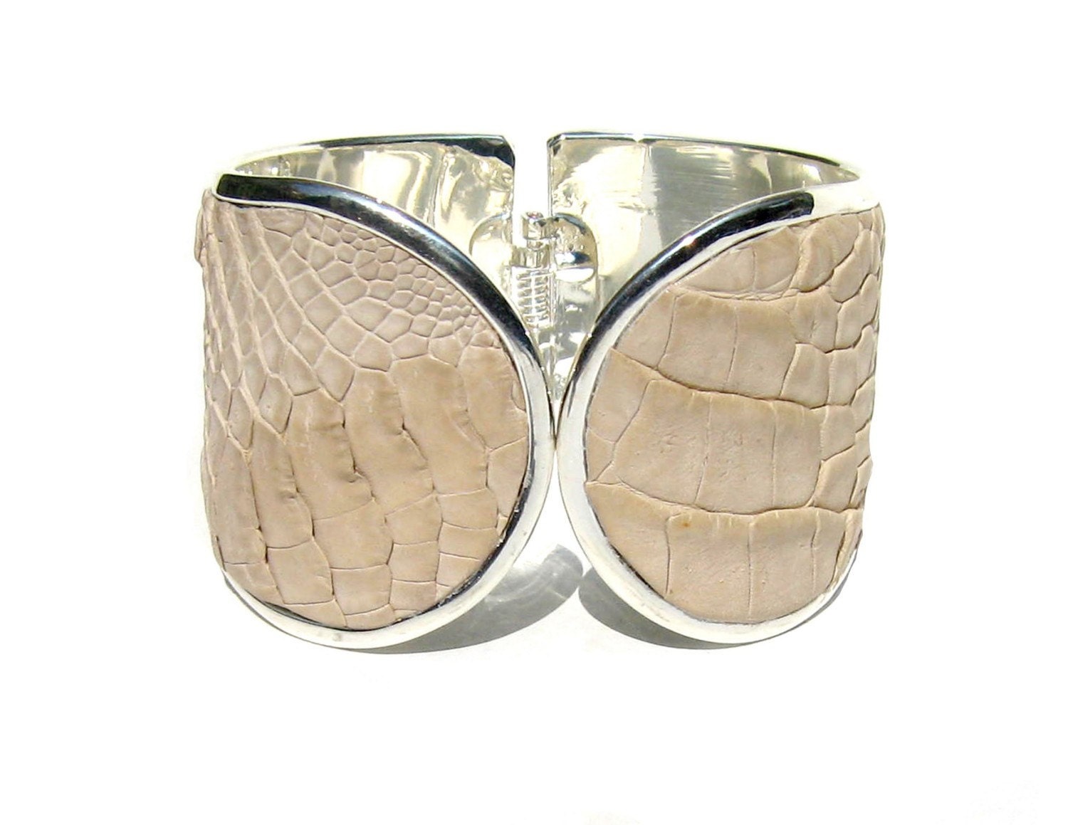 White Alligator Silver Capped Cuff Bracelet - by UNEARTHED