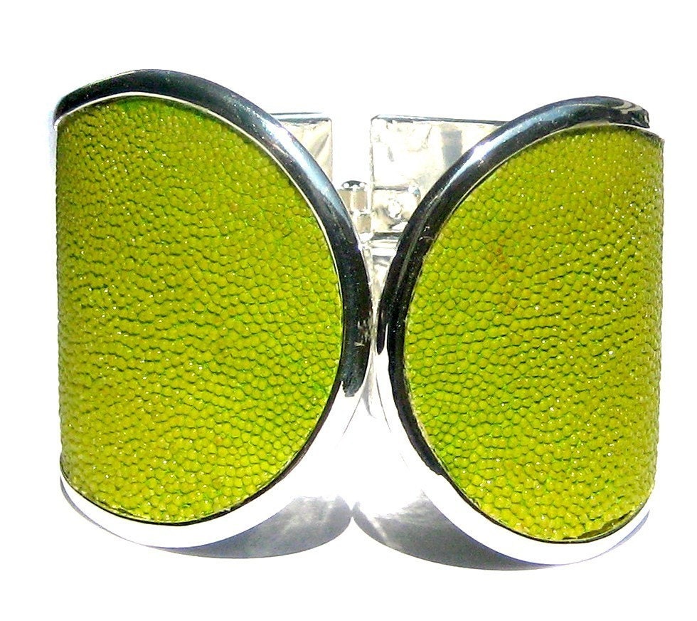 Acid Green Stingray Silver Cuff Bracelet - by UNEARTHED