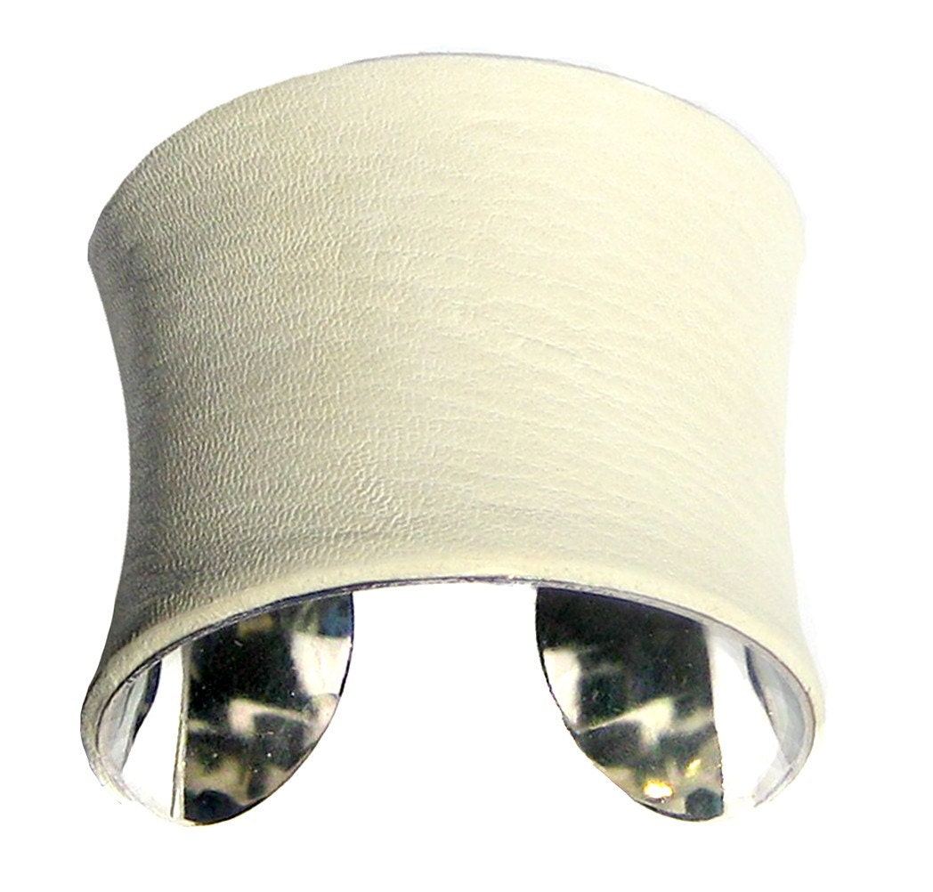 Winter White Leather Silver Lined Cuff Bracelet - by UNEARTHED
