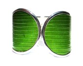 Lizard Leather Silver Cuff Bracelet in Lime Green Metallic  - by UNEARTHED
