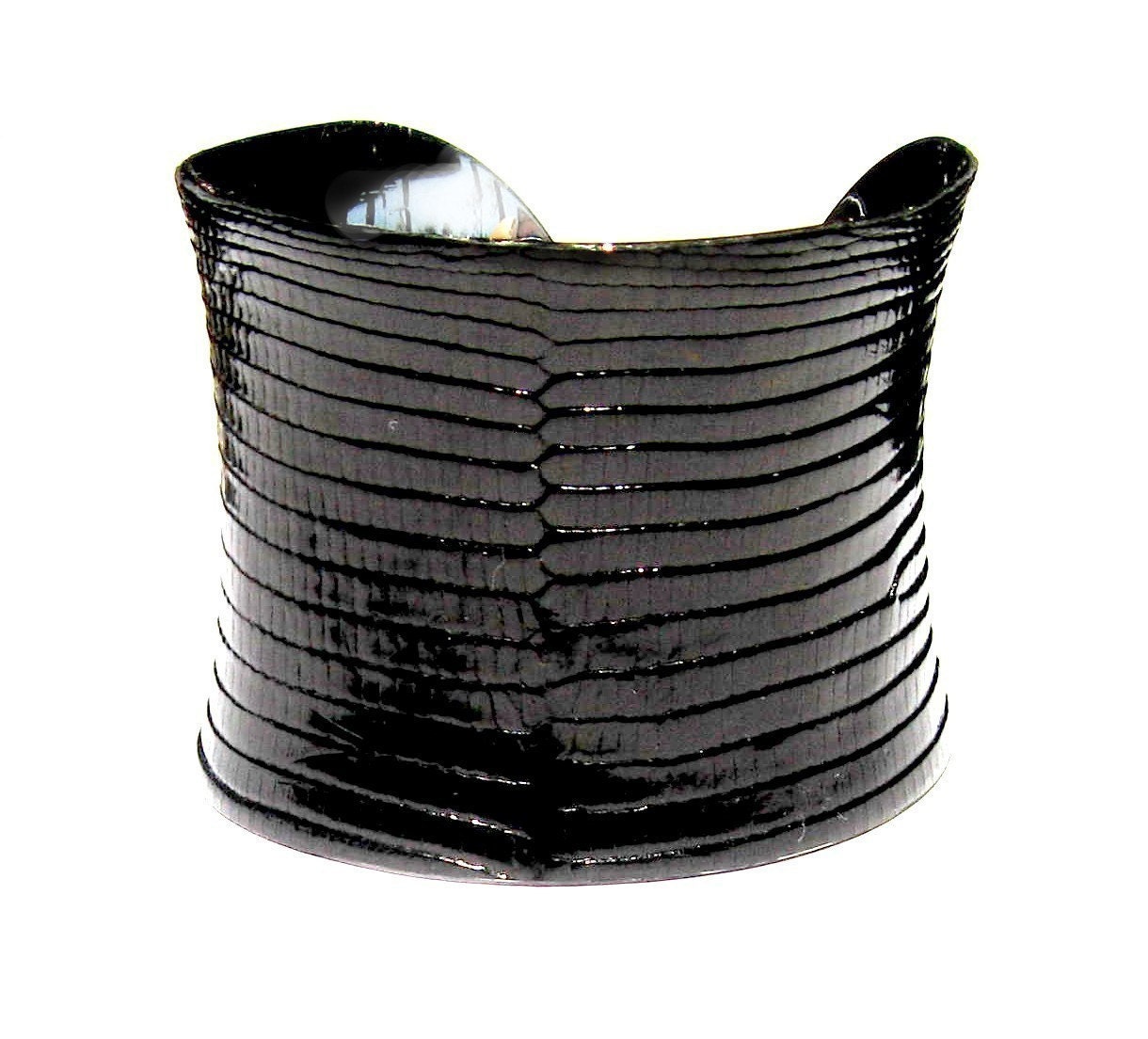 Black Lizard Leather Cuff Bracelet - by UNEARTHED