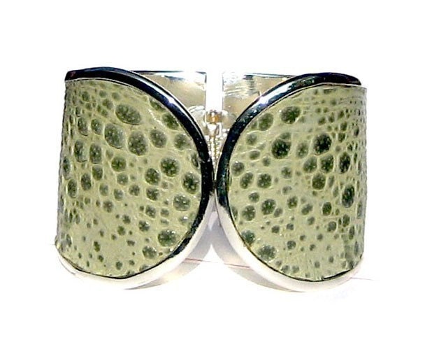 Mint Green Frogskin Silver Capped Cuff - by UNEARTHED