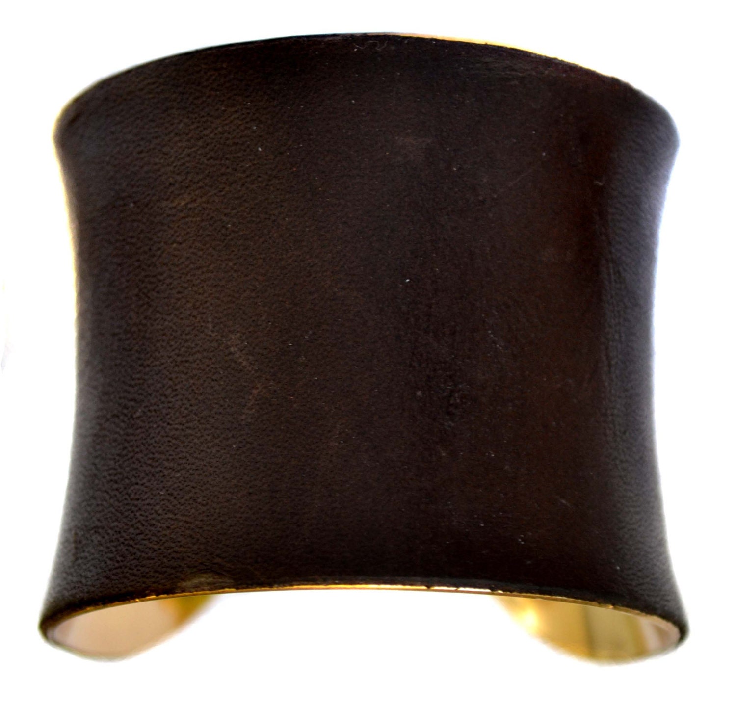 Cuff Bracelet  in Espresso Brown Leather (Gold Lined) - by UNEARTHED