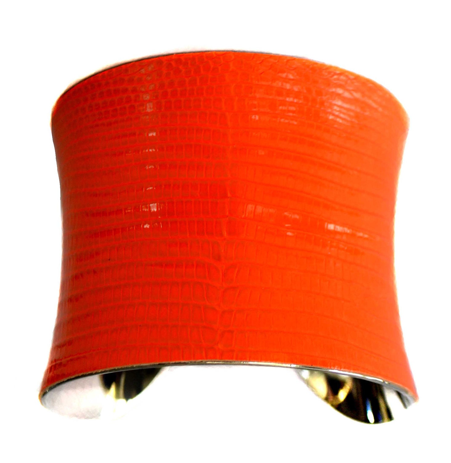 Neon Orange Lizard Leather Cuff Bracelet - by UNEARTHED
