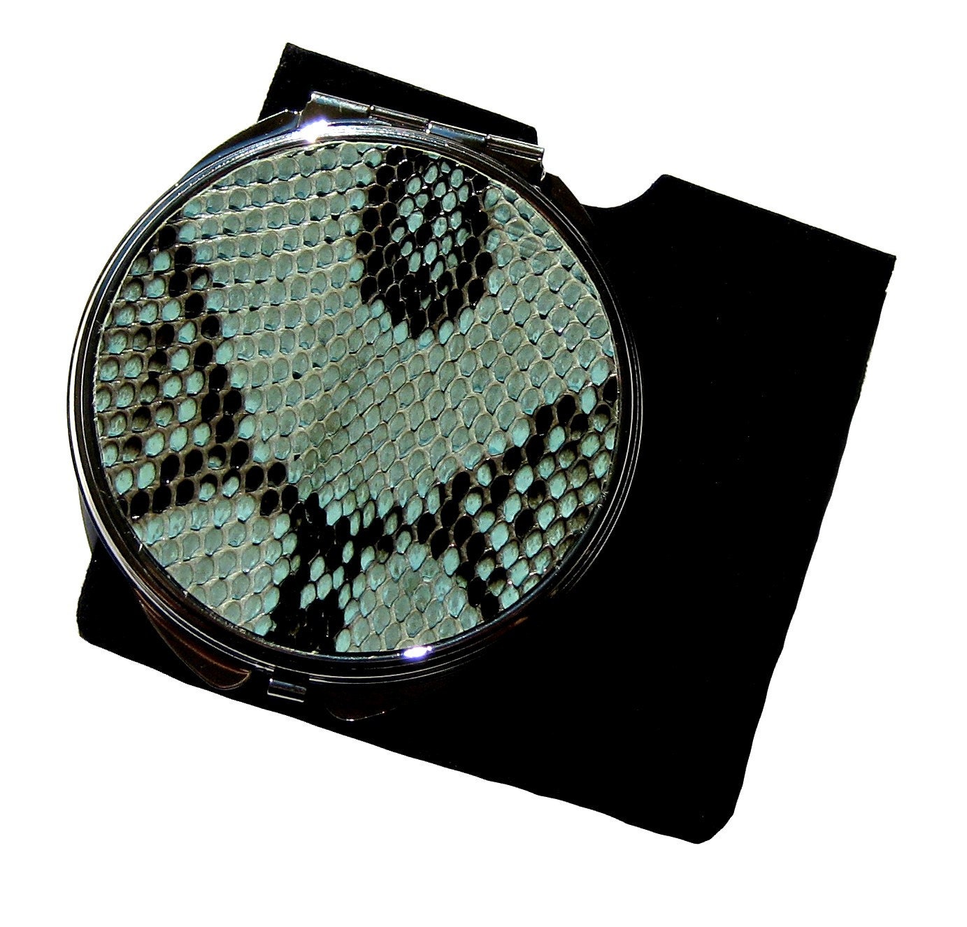 Snakeskin Compact Mirror - Stainless Steel in Soft Blue by UNEARTHED
