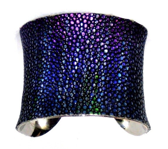 Metallic Blue Streaked Genuine Stingray Cuff Bracelet - LIMITED EDITION