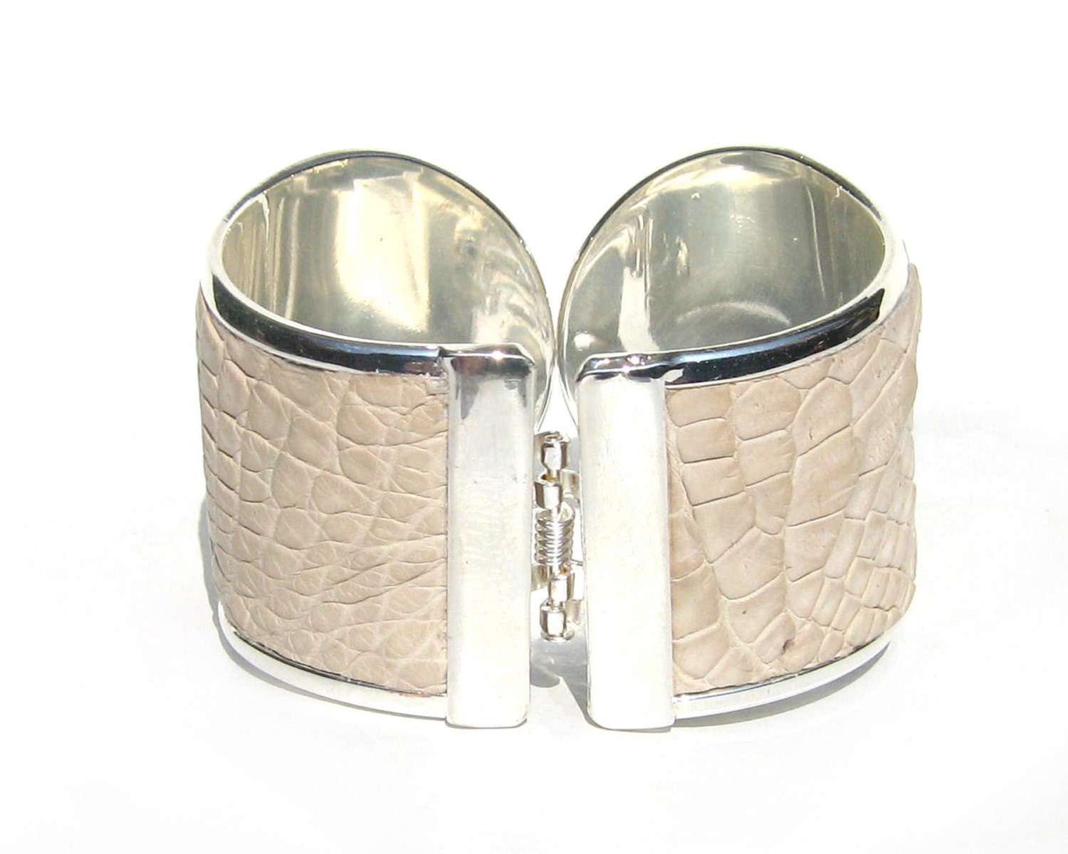 White Alligator Silver Capped Cuff