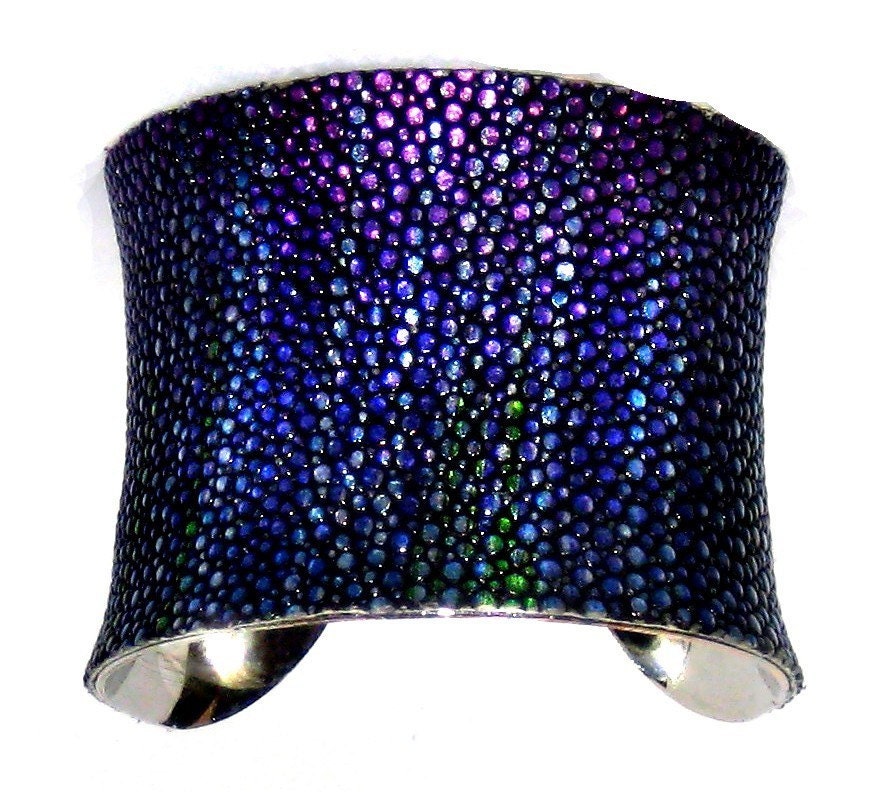 Metallic Blue Streaked Genuine Stingray Cuff Bracelet - LIMITED EDITION