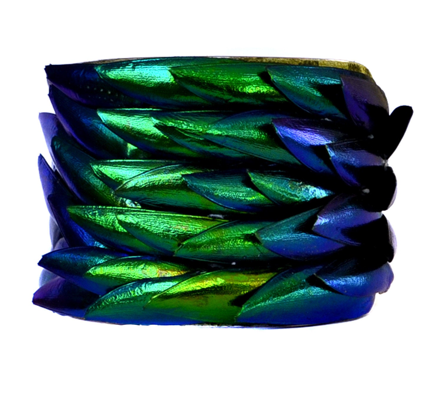 Jewel Beetle Wing Silver Lined Cuff Bracelet - by UNEARTHED