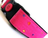 Eco Dog Collar - Recycled Pink Rainbow Hearts Cotton