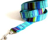 Eco Dog Leash - Renewable Aqua Blue Purple Stripe Cotton