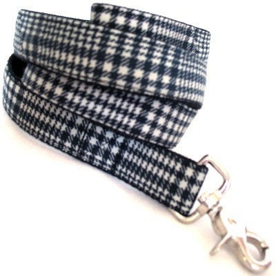 Eco Dog Leash - Repurposed Black White Plaid Cotton