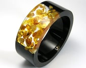 Amber Bracelet, Clear and Black Resin Bangle with Amber, Original Baltic Amber Jewelry