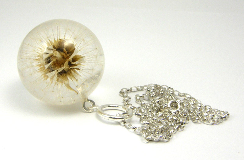 Dandelion Pendant, resin pendant, floral pendant, resin necklace