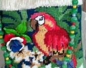 Half Price Sale Vintage Parrot Needlepoint Handbag