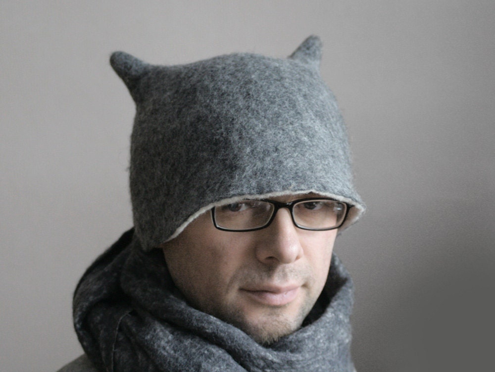 Gray Beetle Hat -- Hand Felted Wool -- Size Medium / Large