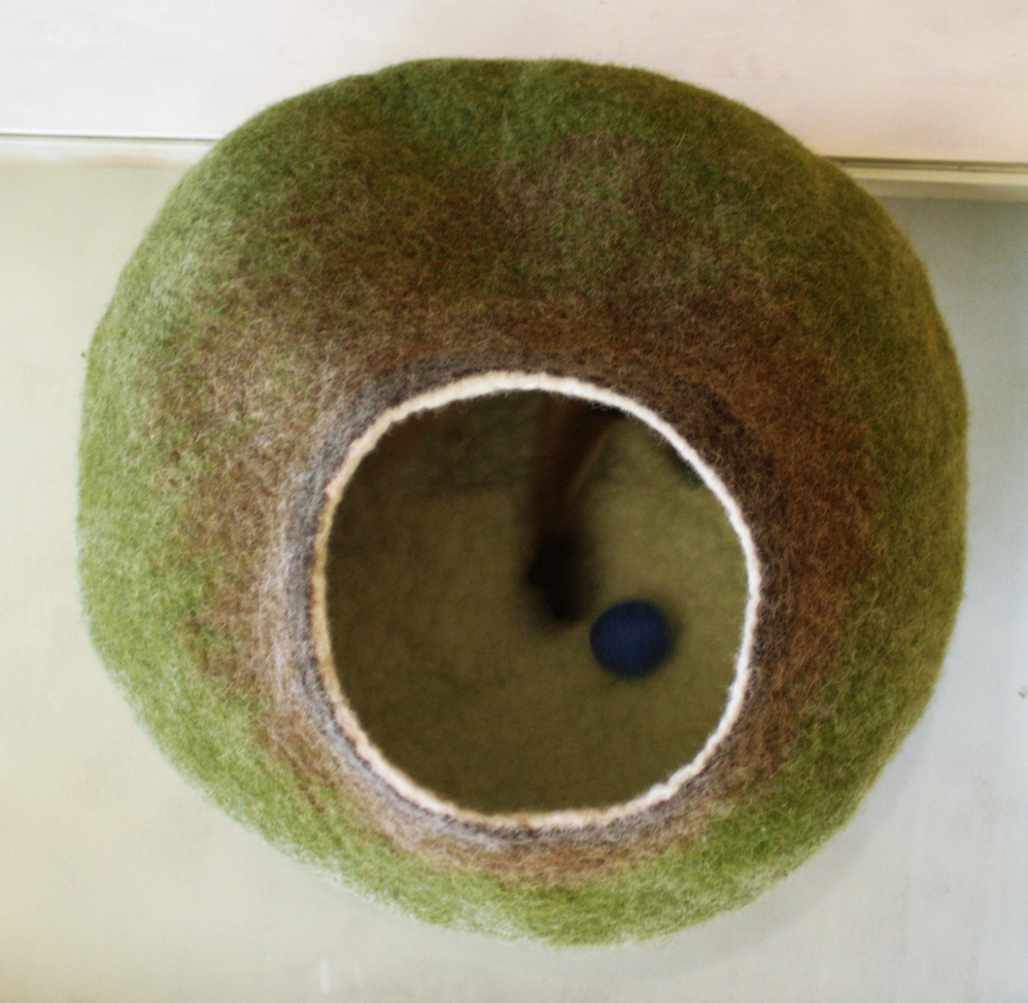 Cat Nap Cocoon / Cave / Bed / House / Vessel - Hand Felted Wool - Crisp Contemporary Design - READY TO SHIP Green Bubble