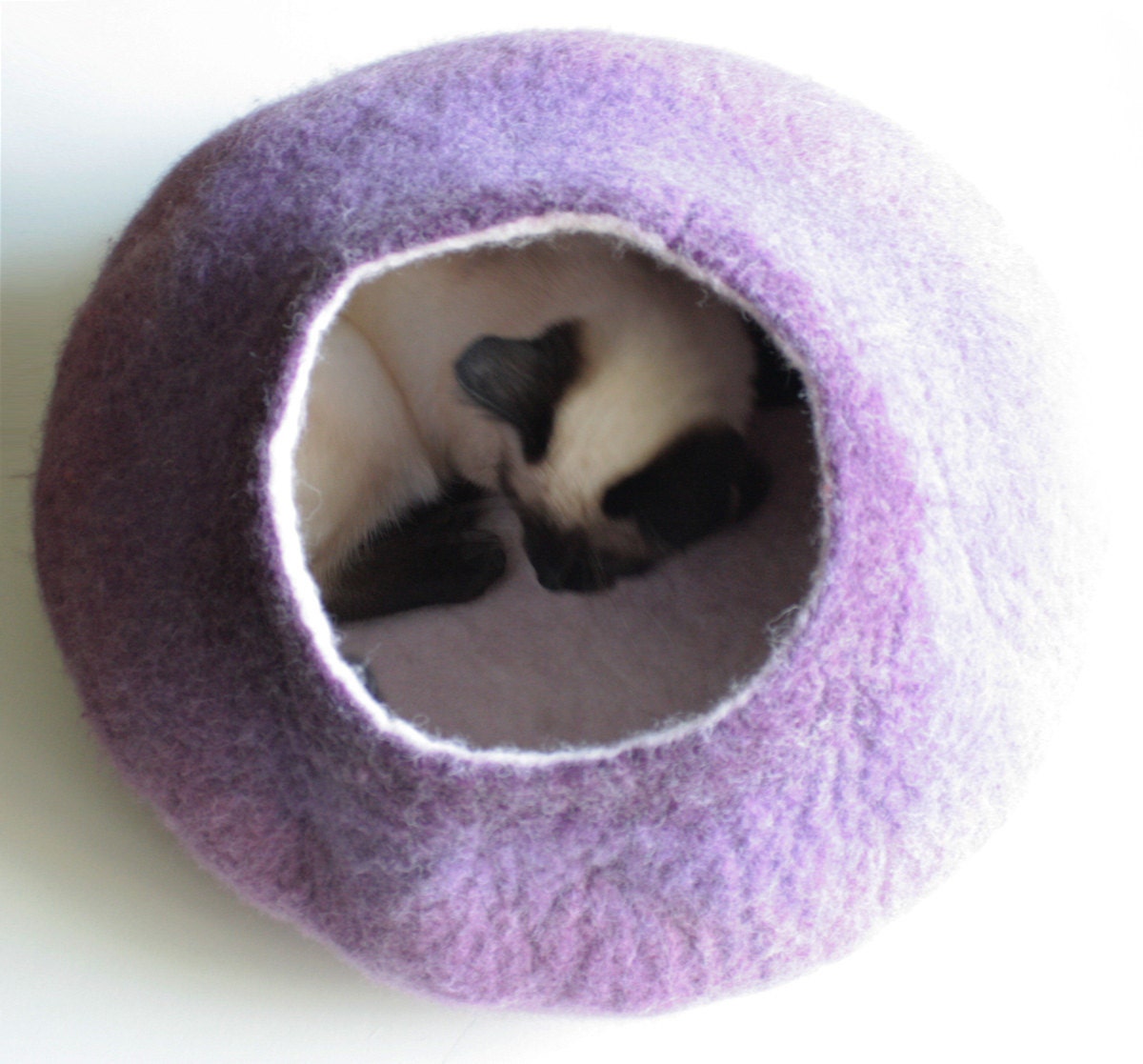 Cat Nap Cocoon / Cave / Bed / House / Vessel - Hand Felted Wool - Crisp Contemporary Design - READY TO SHIP Warm Purple Bubble