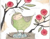 bird art print - mothering - wall art - reproduction - tend - 8 x 10 - limited edition - archival - print by cori dantini