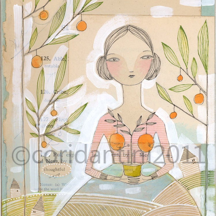 always thoughtful - portrait of woman holding oranges - archival - limited edition - 5 x 10 inches