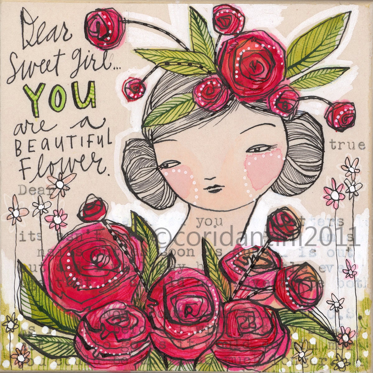 dear sweet girl - art about beauty 8 x 8 inches - archival - limited edition - by cori dantini