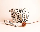 Bridal Pleated Clutch Wristlet Cosmetic clutch wristlet Bridesmaid Gift idea Clutch Wristlet purse White black lines Rosebud by Lolos