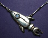 RESERVED  for makeascenejewellry/shopping geek-- -Rocketship moonstone sterling silver necklace
