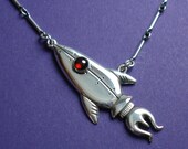 Red Planet rocket ship garnet sterling silver necklace